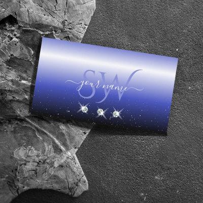 Modern Blue Black Ombre Sparkle Diamonds Initials