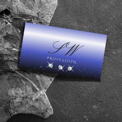 Modern Blue Black Ombre Sparkle Diamonds Monogram