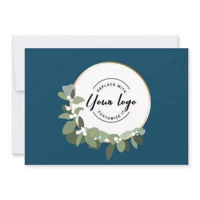 Modern Blue Business Logo Happy Holidays Holiday Card