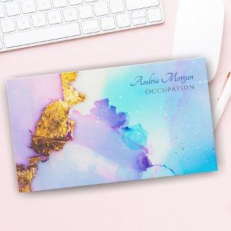 Modern Blue & Gold Watercolor, Script Name QR Code