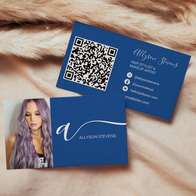 Modern blue hair makeup photo initial qr code