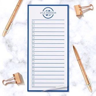 Modern Blue Monogram Name To Do List  Magnetic Notepad
