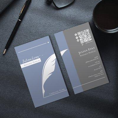 Modern Blue Pen nib Logo Notary Public Qr code