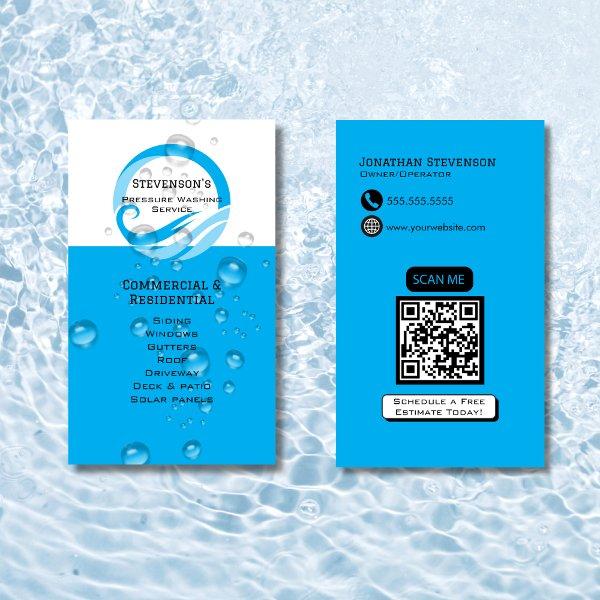 Modern Blue QR Code Customizable Pressure Washing