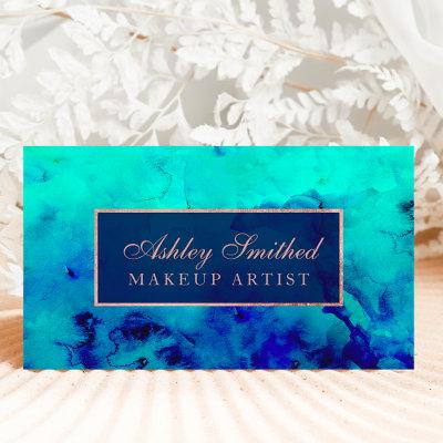Modern blue turquoise watercolor rose gold makeup
