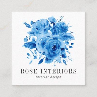 Modern blue watercolor flowers roses floral bloom square