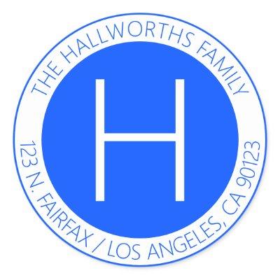 Modern Blue & White Return Address or Other Text Classic Round Sticker