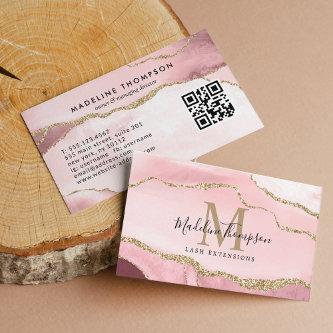 Modern Blush Agate Geode Gold Monogram QR Code