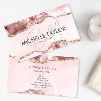Modern Blush Pink Agate Chic Modern Monogram Busin