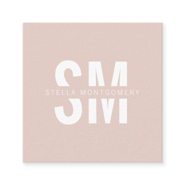 Modern blush pink and white monogram professional square