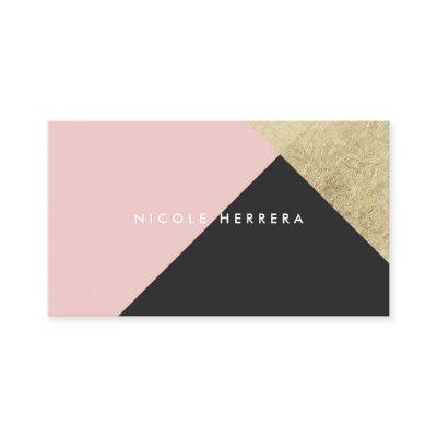 Modern blush pink black chic gold foil color block