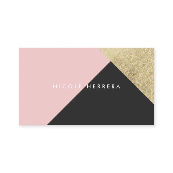 Modern blush pink black chic gold foil color block
