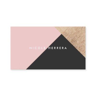 Modern blush pink black rose gold foil color block