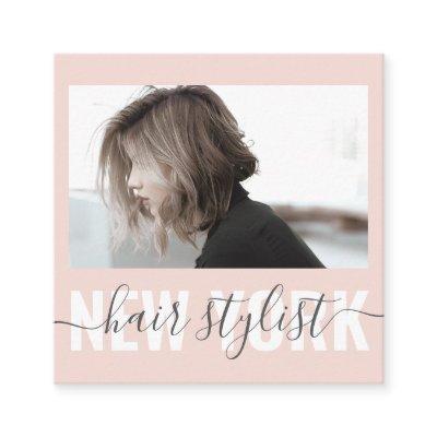 Modern blush pink hair stylist signature photo square