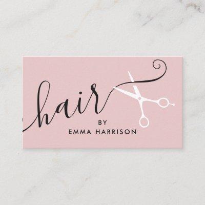 Modern blush pink hair stylist white scissors logo