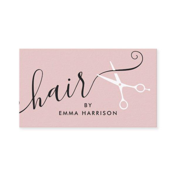 Modern blush pink hair stylist white scissors logo