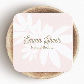 Modern Blush Pink Leaves Branch Gold Script Square