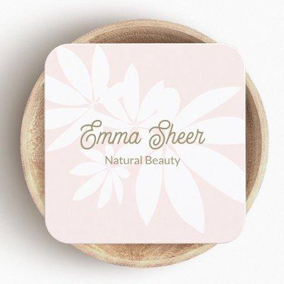 Modern Blush Pink Leaves Branch Gold Script Square