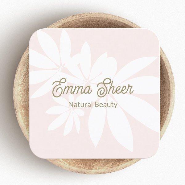 Modern Blush Pink Leaves Branch Gold Script Square