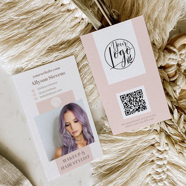 Modern blush pink makeup hair photo qr code logo