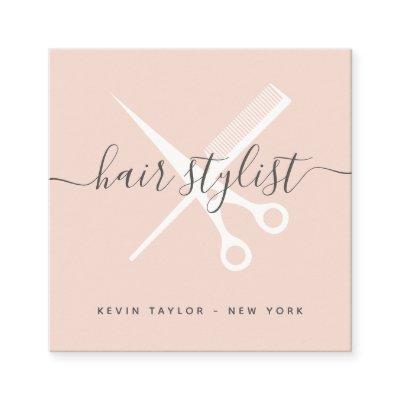 Modern blush pink scissors branding hair stylist square