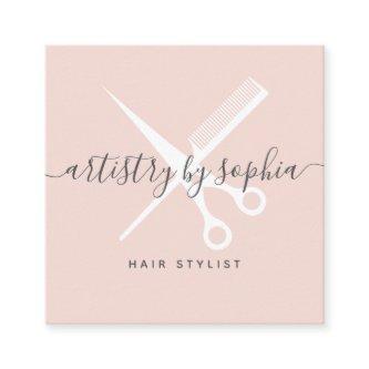 Modern blush pink scissors script hair stylist square