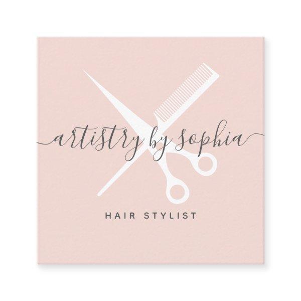 Modern blush pink scissors script hair stylist square