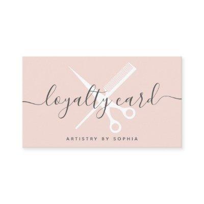 Modern blush pink scissors script punch card