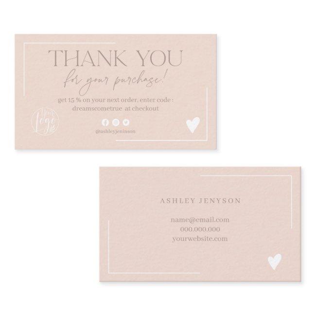 Modern blush pink script order thank you