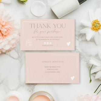 Modern blush pink script order thank you