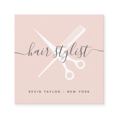 Modern blush pink script signature hair stylist square