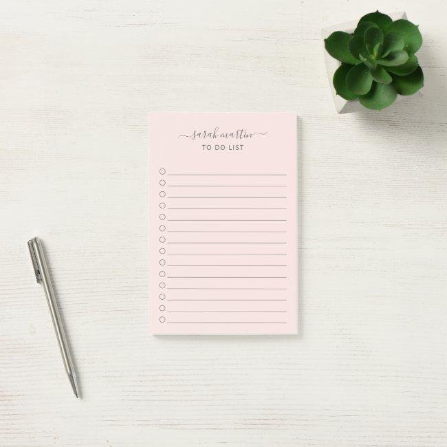 Modern Blush Pink To Do List Elegant Post-it Notes