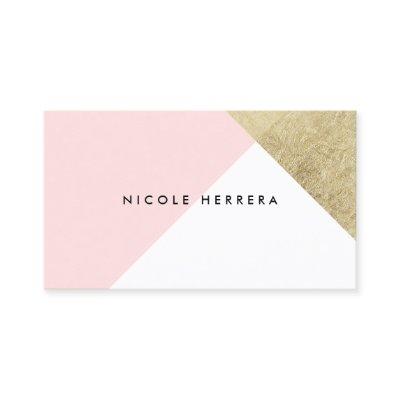 Modern blush pink white chic gold foil color block