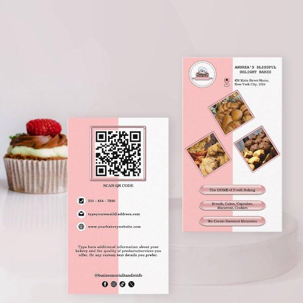 Modern Blush Pink White Cute Bakery Photos QR Code