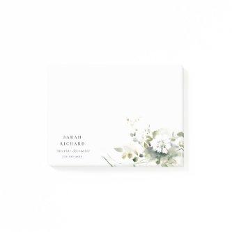 Modern Boho Abstract Green White Floral Logo Post-it Notes