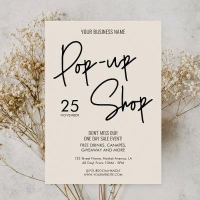 Modern Boho Beige Small Business Pop Up Shop Event Invitation