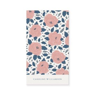 Modern Boho Pink Navy Blue Botanical Flowers