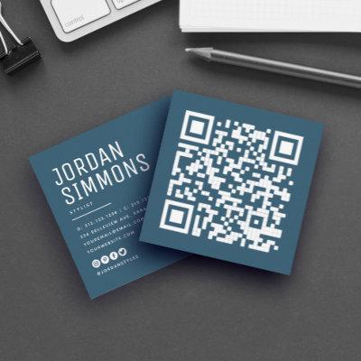 Modern Bold QR code Simple Stylish Blue Square