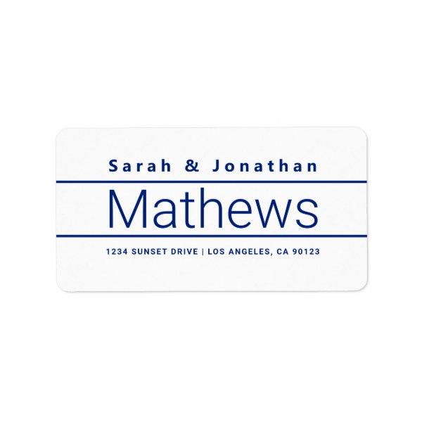 Modern Bold White & Dark Blue Label