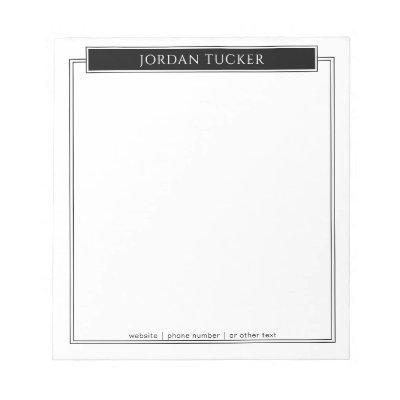 Modern Border Black White Nameplate School Office Notepad