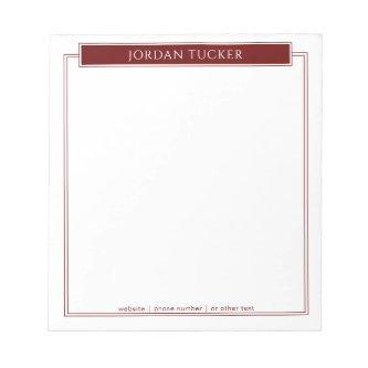 Modern Border Burgundy Red Nameplate School Office Notepad