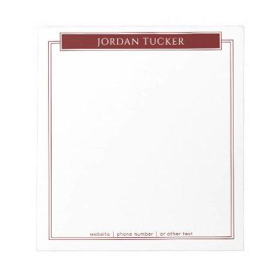 Modern Border Burgundy Red Nameplate School Office Notepad