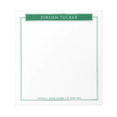 Modern Border Dark Green Nameplate School Office Notepad