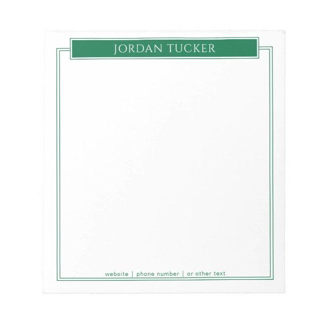 Modern Border Dark Green Nameplate School Office Notepad
