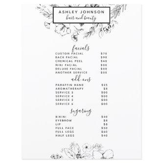 Modern Botanical Black White Spa 3 Services Menu