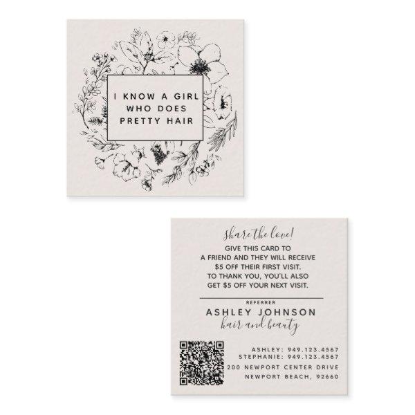 Modern Botanical Blush and Black Referral Card