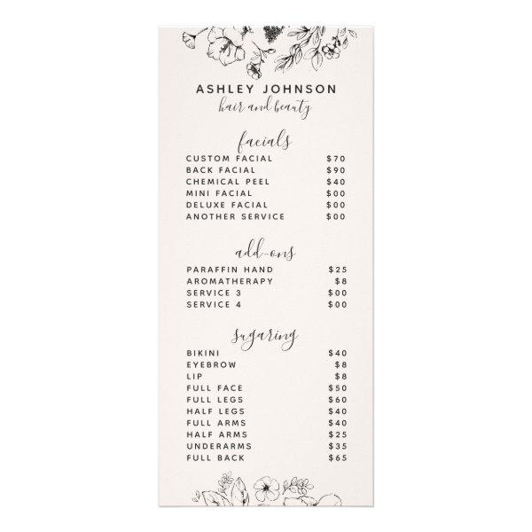 Modern Botanical Blush & Black Spa 3 Services Menu