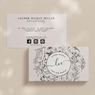 Modern Botanical Blush Black White Script Initials