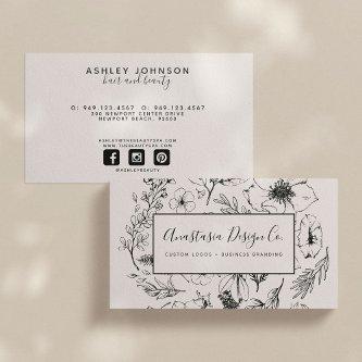 Modern Botanical Blush Pink and Black Script