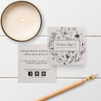 Modern Botanical Blush Pink & Black Script Square Square